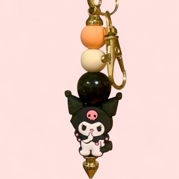 Kuromi Black Pink Beaded Keychain, Bag, Backpack Charm hello Kitty family Sanrio - Picture 3 of 4